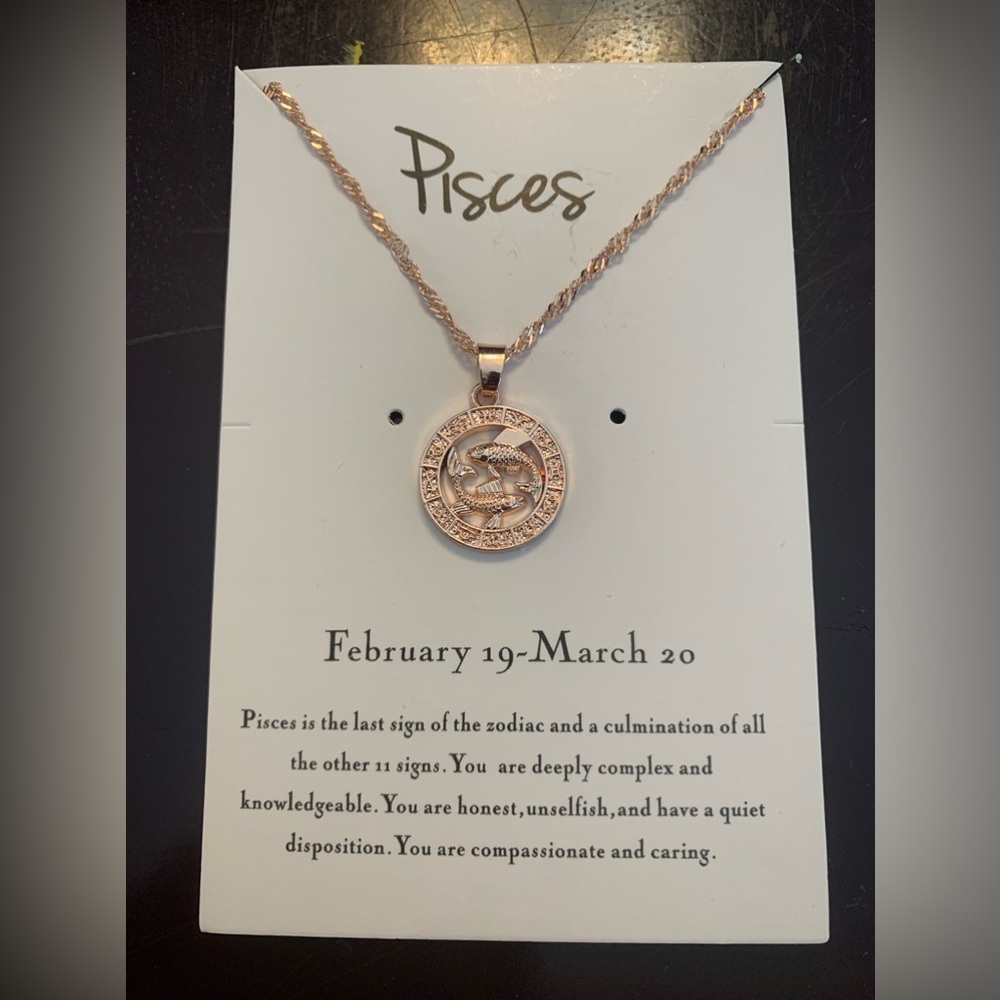 Pisces Pendant on 19” Chain in Rose Gold Color